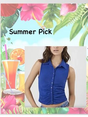 Forever 21 Sleeveless Ruched Button Down Crop Polo Tank/Royal Blue/Size Large